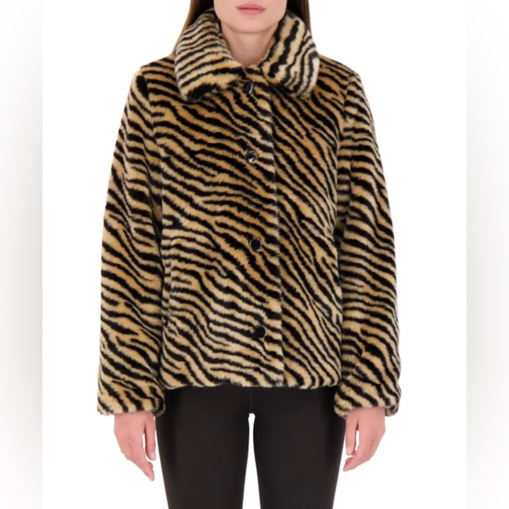 KATE SPADE NOVELTY ZEBRA FAUX FUR COAT SIZE LARGE NWT COZY FALL AUTUMN COAT